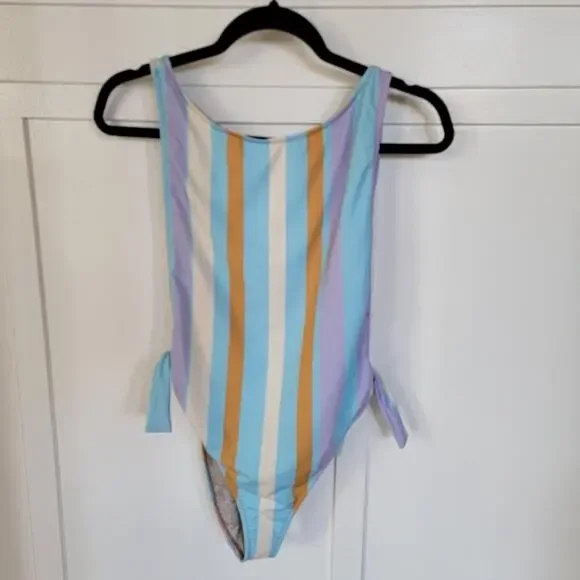 Free People The Pamela Swim Suit Striped One-Piece Sea Salt XL NWOT - Picture 2 of 7